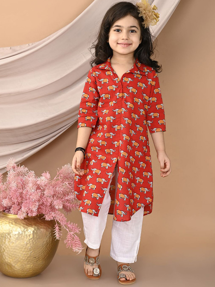 Sangria – Girls Printed Cotton Kurta Set