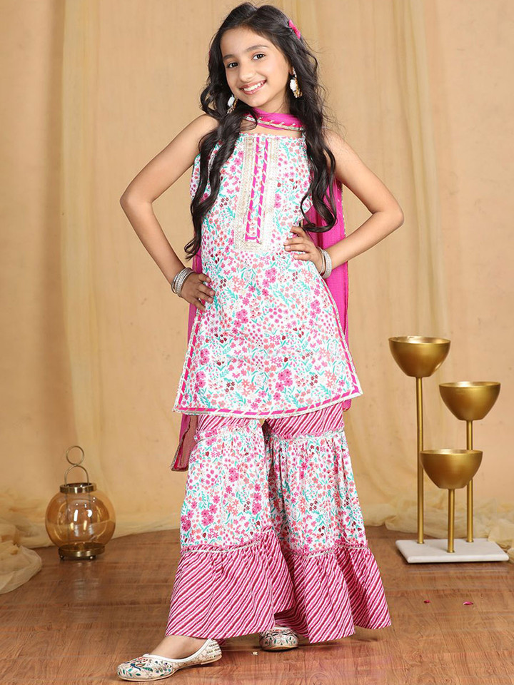 Cutiekins – Girls Printed Kurta with Sharara With Dupatta