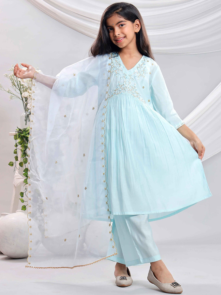 misbis – Girls Embroidered Kurta with Palazzos With Dupatta